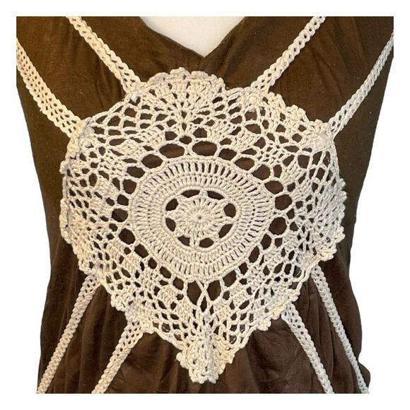 Lily White Crochet Embellished Tank Top Brown Cream Knit Halter Sleeveless M - Picture 3 of 6